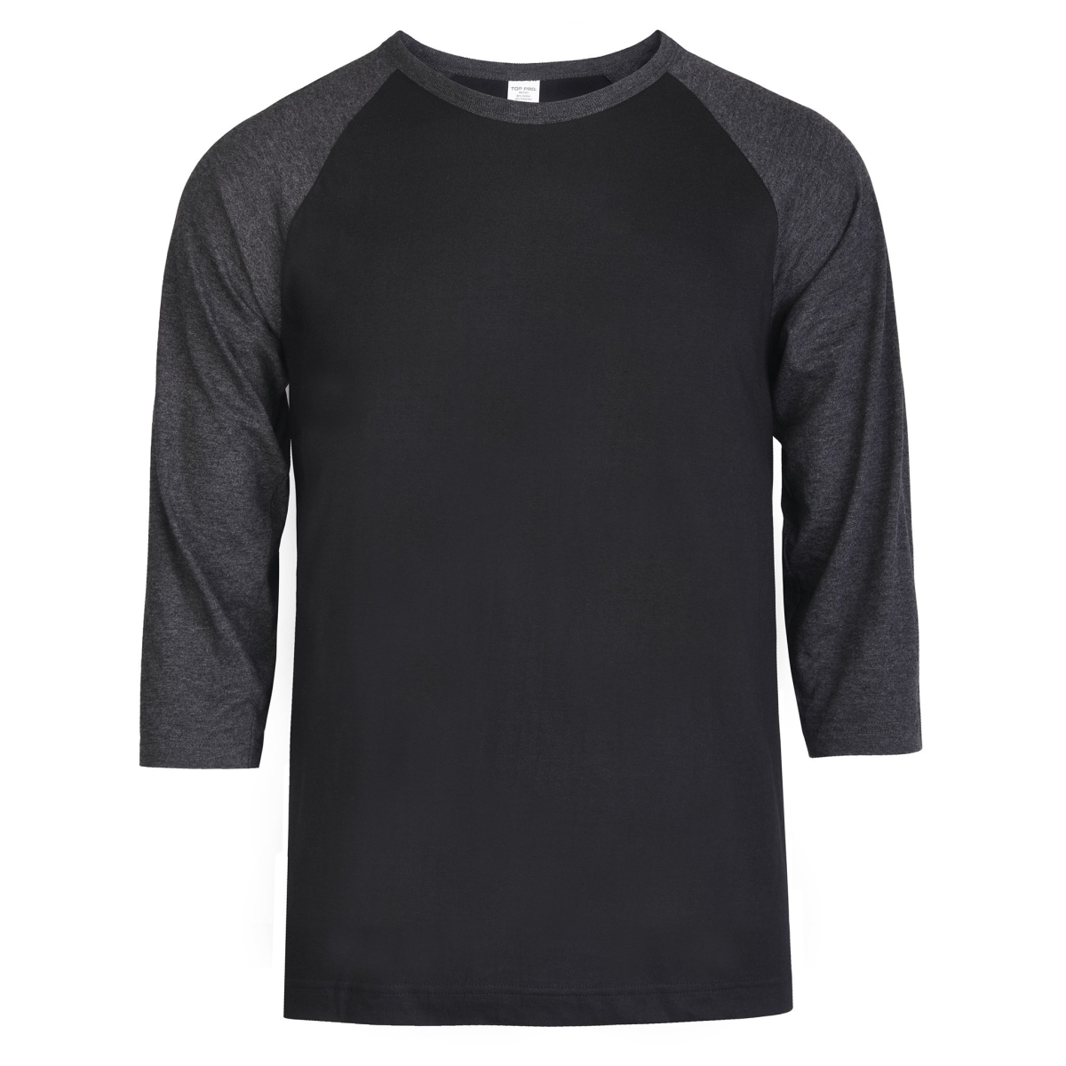 Picture of 247 Frenzy 247-MBT001 CBK-XL Mens Essentials Top Pro 0.75 Sleeve Raglan Baseball T-Shirt&#44; Charcoal & Black - Extra Large