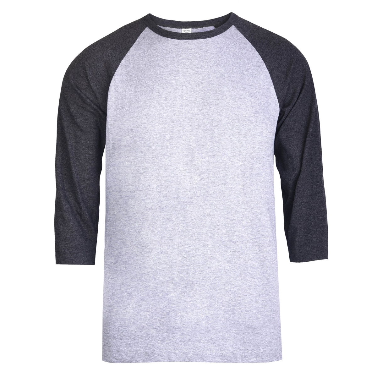 Picture of 247 Frenzy 247-MBT001 CGY-LG Mens Essentials Top Pro 0.75 Sleeve Raglan Baseball T-Shirt&#44; Charcoal & Heather Gray - Large