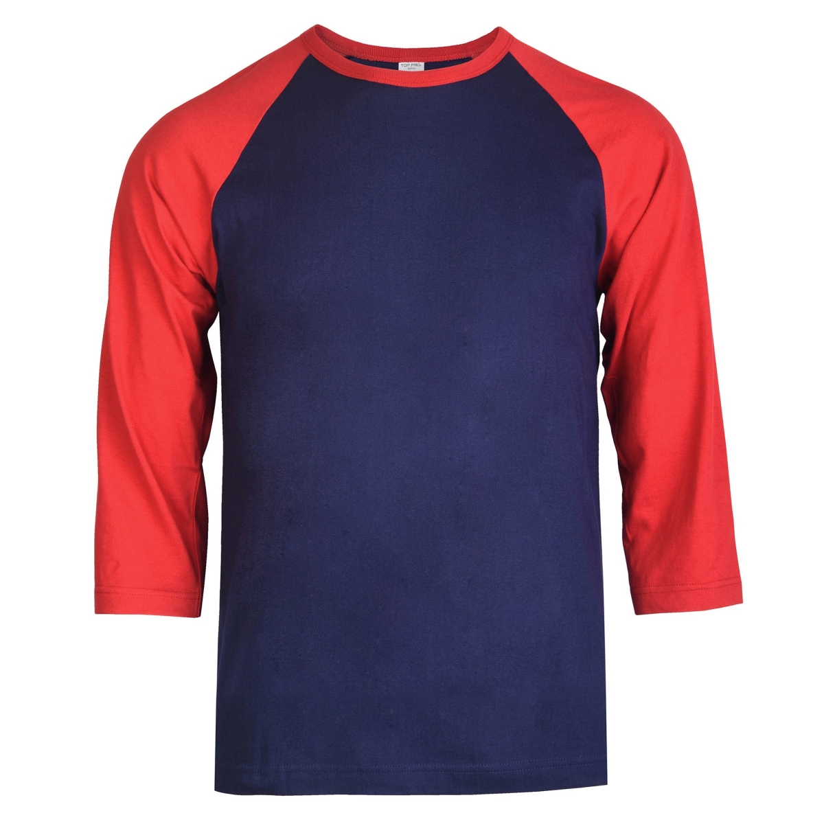 Picture of 247 Frenzy 247-MBT001 DRN-SM Mens Essentials Top Pro 0.75 Sleeve Raglan Baseball T-Shirt&#44; Dark Red & Navy - Small