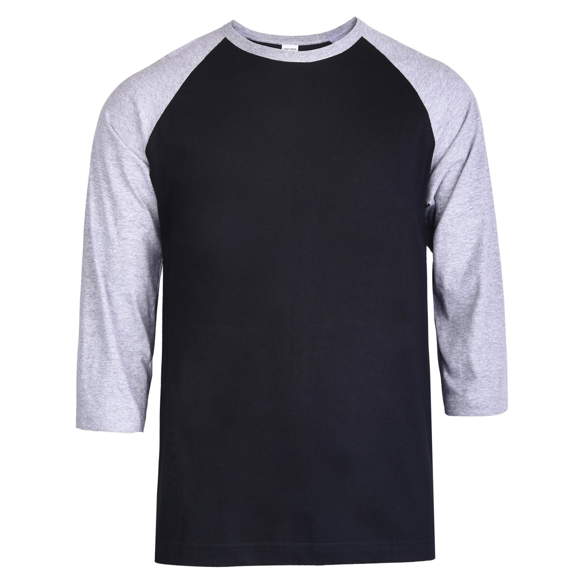 Picture of 247 Frenzy 247-MBT001 HGB-LG Mens Essentials Top Pro 0.75 Sleeve Raglan Baseball T-Shirt&#44; Heather Gray & Black - Large