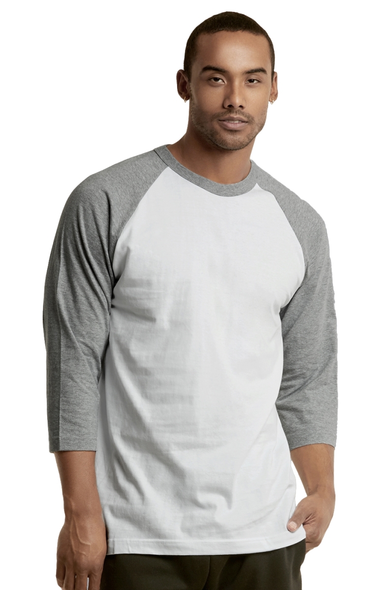Picture of 247 Frenzy 247-MBT001 LGW-MD Mens Essentials Top Pro 0.75 Sleeve Raglan Baseball T-Shirt&#44; Light Gray & White - Medium