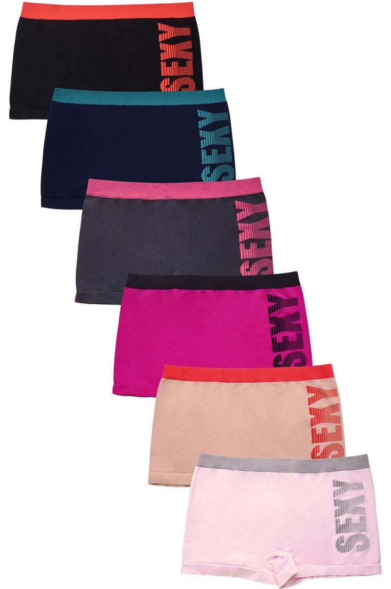 Picture of 247 Frenzy 247-LP0224SB1 Sofra Womens Essentials Seamless Nylon Stretch Boyshort Panty Underwear - Assorted Color - One Size - Pack of 6