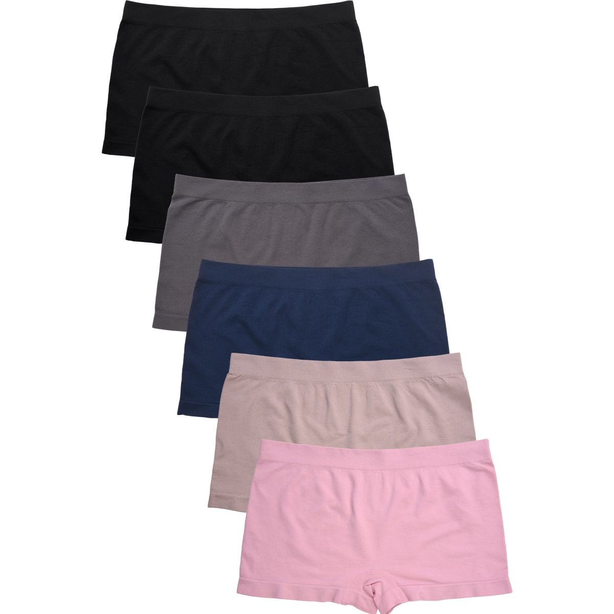Picture of 247 Frenzy 247-LP0230SB4 Womens Essentials Seamless Nylon Stretch Boyshort Panty Underwear - Assorted Color - One Size - Pack of 6