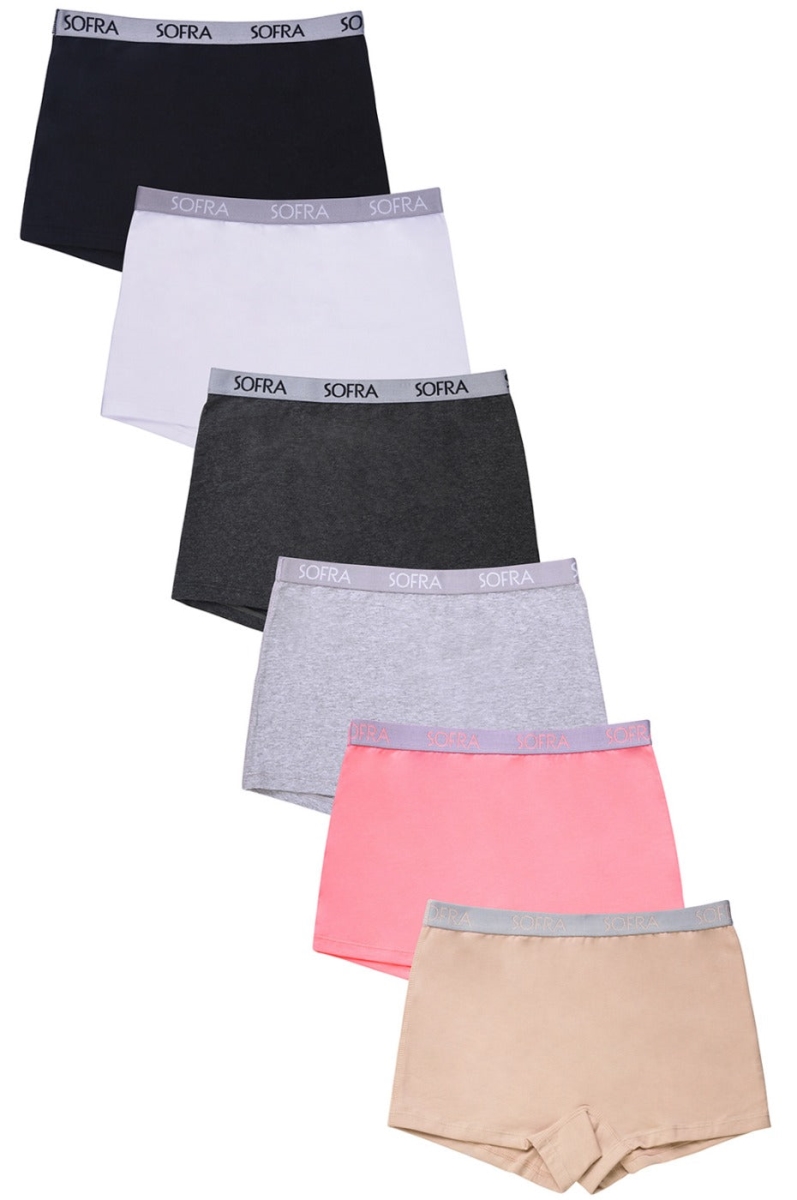 Picture of 247 Frenzy 247-LP1422CB1-SM Womens Essentials Cotton Stretch Boyshort Panty Underwear - Assorted Color - Small - Pack of 6