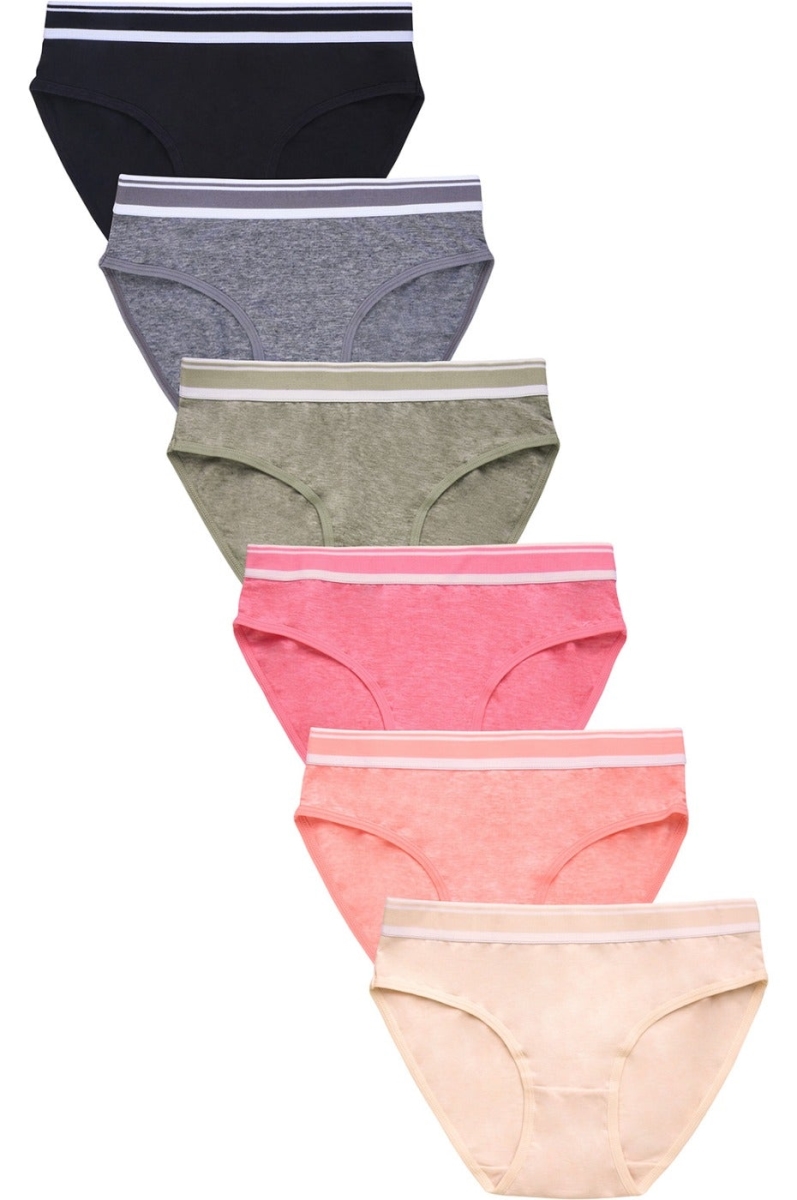 Picture of 247 Frenzy 247-LP1431CK-LG Sofra Womens Essentials Cotton Stretch Bikini Panty Underwear - Assorted Color - Large - Pack of 6