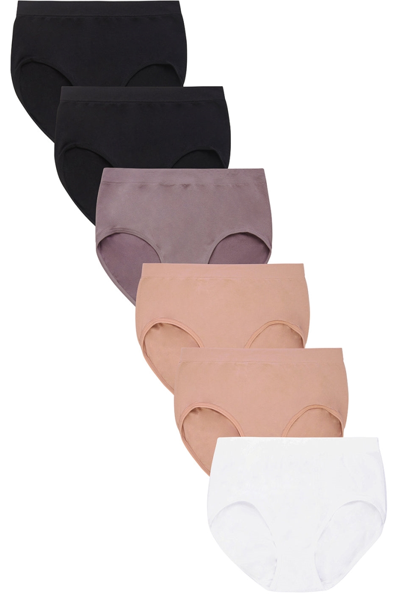 Picture of 247 Frenzy 247-LP0220SR1 Sofra Womens Essentials Seamless Nylon Stretch Brief Panty Underwear - Assorted Color - One Size - Pack of 6