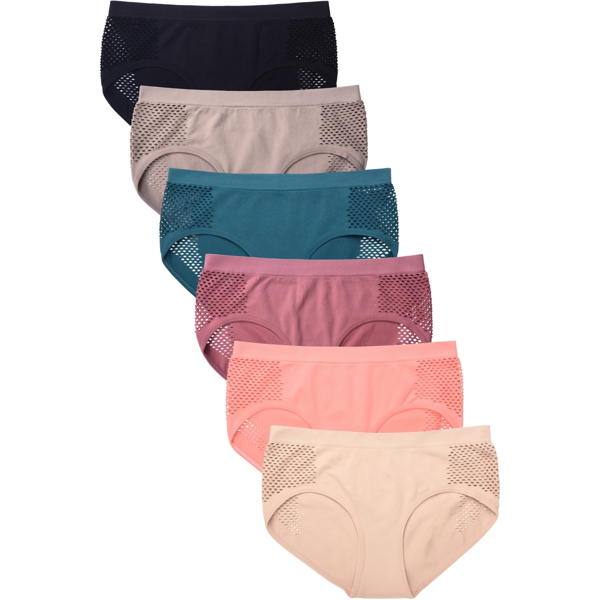 Picture of 247 Frenzy 247-LP0237SH4-OS Sofra Womens Essentials Nylon Stretch Seamless Hipster Panty Underwear - Assorted Color - Pack of 6