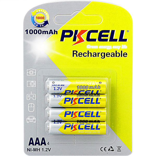 Picture of PK Cell NIMHAAA1000-4B 1.2V Rechargeable AAA Battery with 1000 mAh, Pack of 4