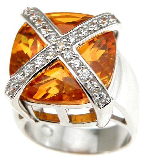 Picture of Sterling Couture r6003 925 Sterling Silver Simulated Citrine Fashion Pave Anniversary Ring  Rhodium Finish - Size 5