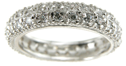 r6020 925 Sterling Silver Brilliant Eternity Pave Wedding Band  Rhodium Finish - Size 5