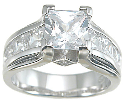 Picture of Sterling Couture r6284 925 Sterling Silver Cubic Zirconium Princess Designer Inspired Anniversary Ring  Rhodium Finish - Size 5