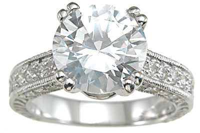 r6287 925 Sterling Silver Cubic Zirconium Antique Style Wedding Ring  Rhodium Finish - Size 5