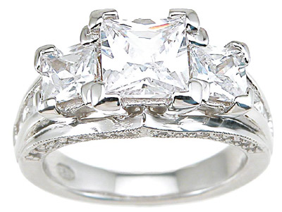 Picture of Sterling Couture r6289 925 Sterling Silver Cubic Zirconium Princess Stone Antique Style Wedding Ring  Rhodium Finish - Size 5