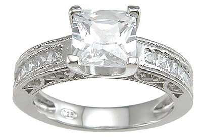 Picture of Sterling Couture r6632 925 Sterling Silver Cubic Zirconium Princess Channel Wedding Ring  Rhodium Finish - Size 5