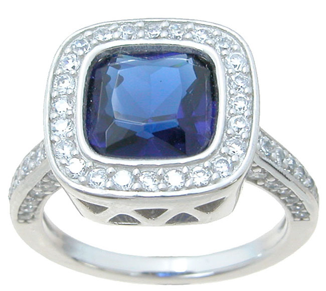 Picture of Sterling Couture r6839 925 Sterling Silver Simulated Sapphire Ring - Size 5
