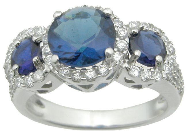 925 Sterling Silver Simulated Sapphire Wedding Ring - Size 5