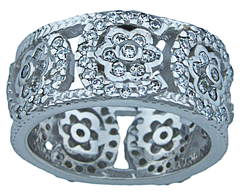 925 Silver   Flower Band Ring - Size 5