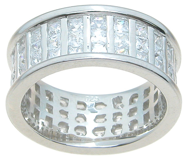 9 mm 925 Sterling Silver Cubic Zirconium Wedding Band Ring  Rhodium Finish - Size 5