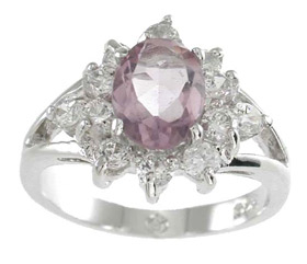 rga5501 10 & 3 mm 925 Sterling Silver Genuine Amethyst Ring  Platinum Finish - Size 5