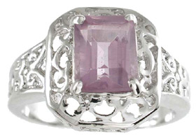 rga5521 14 & 3 mm 925 Sterling Silver Genuine Amethyst Ring  Platinum Finish - Size 5