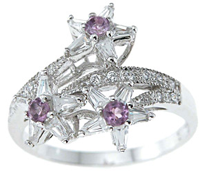 rga5579 15 & 2 mm 925 Sterling Silver Genuine Amethyst Ring  Platinum Finish - Size 5