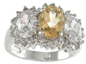 Picture of Sterling Couture rgc5508 6 x 8 mm 925 Sterling Silver Genuine Citrine Ring  Platinum Finish - Size 5