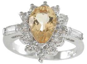 rgc5512 6 x 10 mm 925 Sterling Silver Genuine Citrine Ring  Platinum Finish - Size 5