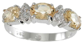 rgc5516 4 & 3 mm 925 Sterling Silver Genuine Citrine Ring  Platinum Finish - Size 5