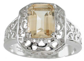 rgc5520 14 & 3 mm 925 Sterling Silver Genuine Citrine Ring  Platinum Finish - Size 5