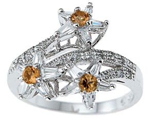 925 Sterling Silver Genuine Citrine Ring  Platinum Finish - Size 5