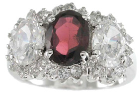 Picture of Sterling Couture rgg5511 6 x 8 mm 925 Sterling Silver Genuine Garnet Ring  Platinum Finish - Size 5