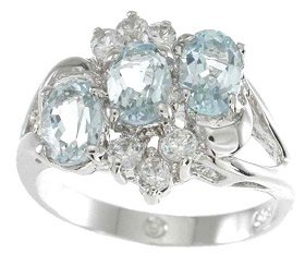 12 & 3 mm 925 Sterling Silver Genuine Topaz Ring  Platinum Finish - Size 5