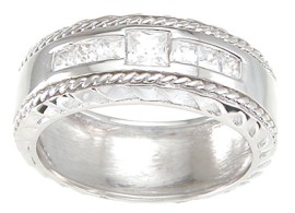 rm6730c 8 mm 925 Sterling Silver Princess Cut Mens Wedding Band Ring - Size 8
