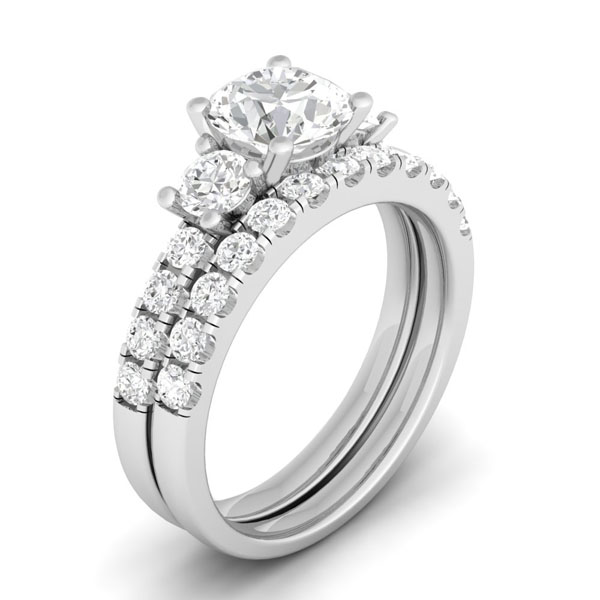 925 Sterling Silver Three Stone Engagement Ring Set - Size 5