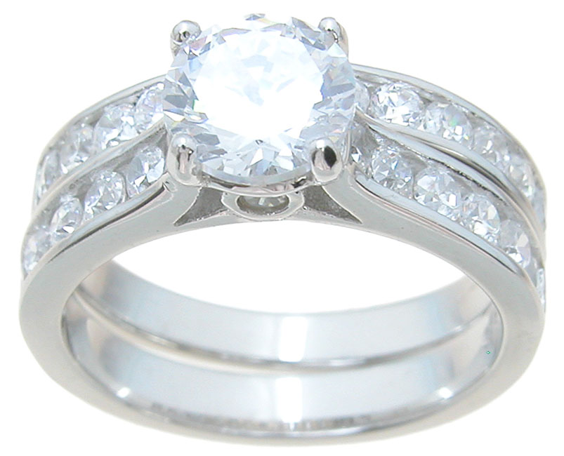Picture of Sterling Couture rs6828 925 Sterling Silver Brilliant Engagement Ring Set - Size 5