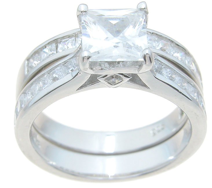 Picture of Sterling Couture rs6829 925 Sterling Silver Princess Engagement Ring Set - Size 5