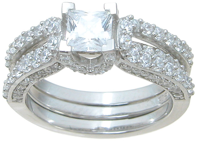 Picture of Sterling Couture rs6837 925 Sterling Silver Interlocking Engagement Ring Set - Size 5