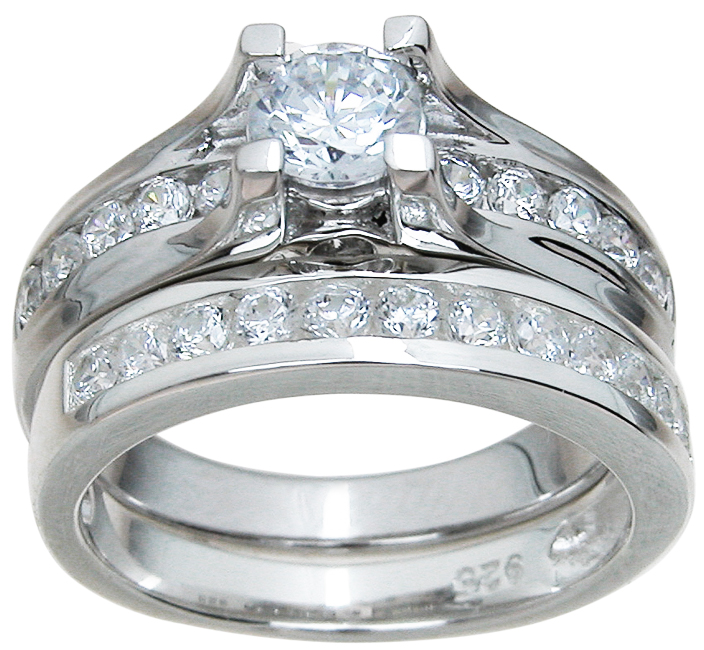 925 Sterling Silver Brilliant Wedding Ring Set - Size 5