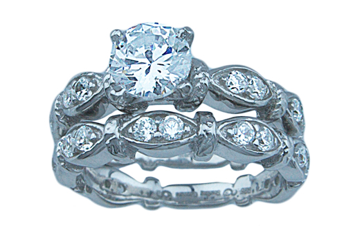 rs7028 0.75 Carat Brilliant 925 Silver  Wedding Ring Set - Size 5