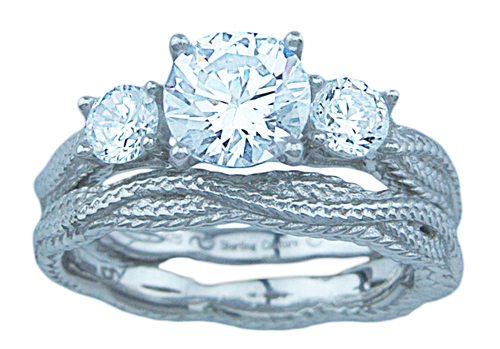 1.25 Carat Brilliant 925 Silver Braid  Wedding Ring Set - Size 5