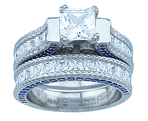 Picture of Sterling Couture rs7034 1.5 Carat Princess 925 Silver Sterling Couture Celestina Engagement Ring Set - Size 5
