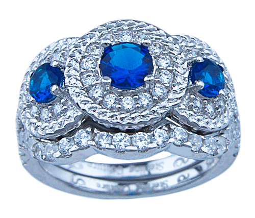 rs7036 925 Silver Antique Style  Engagement Ring Set - Size 5