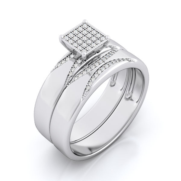 925 Sterling Silver Micro Pave Wedding Ring Set - Size 5