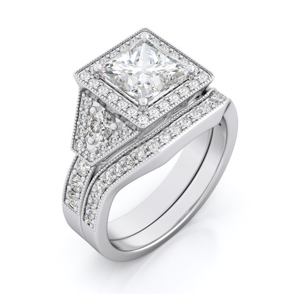 12 & 4 mm 925 Sterling Silver Wedding Ring Set - Size 5