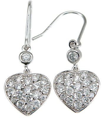 Picture of Sterling Couture e6208 925 Sterling Silver Cubic Zirconium Heart Fashion Earrings&#44; Rhodium Finish