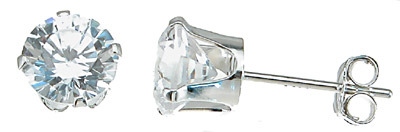 6 x 6 mm 925 Sterling Silver Cubic Zirconium Brilliant Stud Earrings