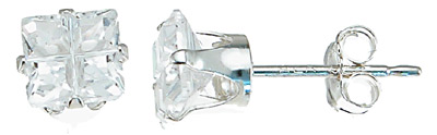 6 x 6 mm 925 Sterling Silver Cubic Zirconium Princess Stud Earrings