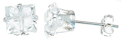 925 Sterling Silver Cubic Zirconium Princess Stud Earrings