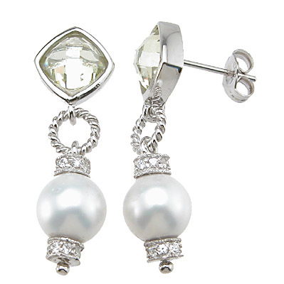 925 Sterling Silver Emerald Cut Fashion Bezel Earrings, Rhodium Finish