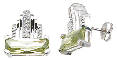 e6334 925 Sterling Silver Emerald Cut Fashion Pave Earrings, Rhodium Finish